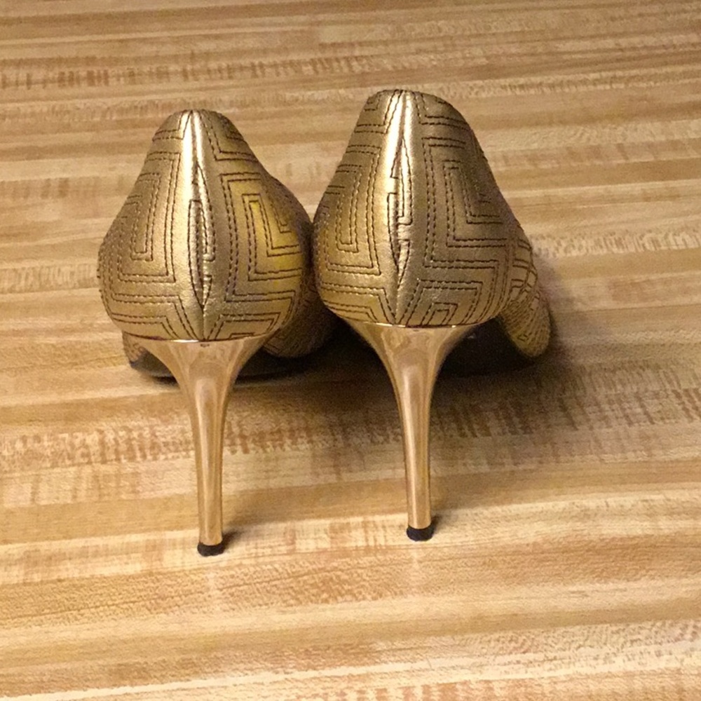 Versace Gold Peep-Toe Leather Heels - Picture 3 of 6